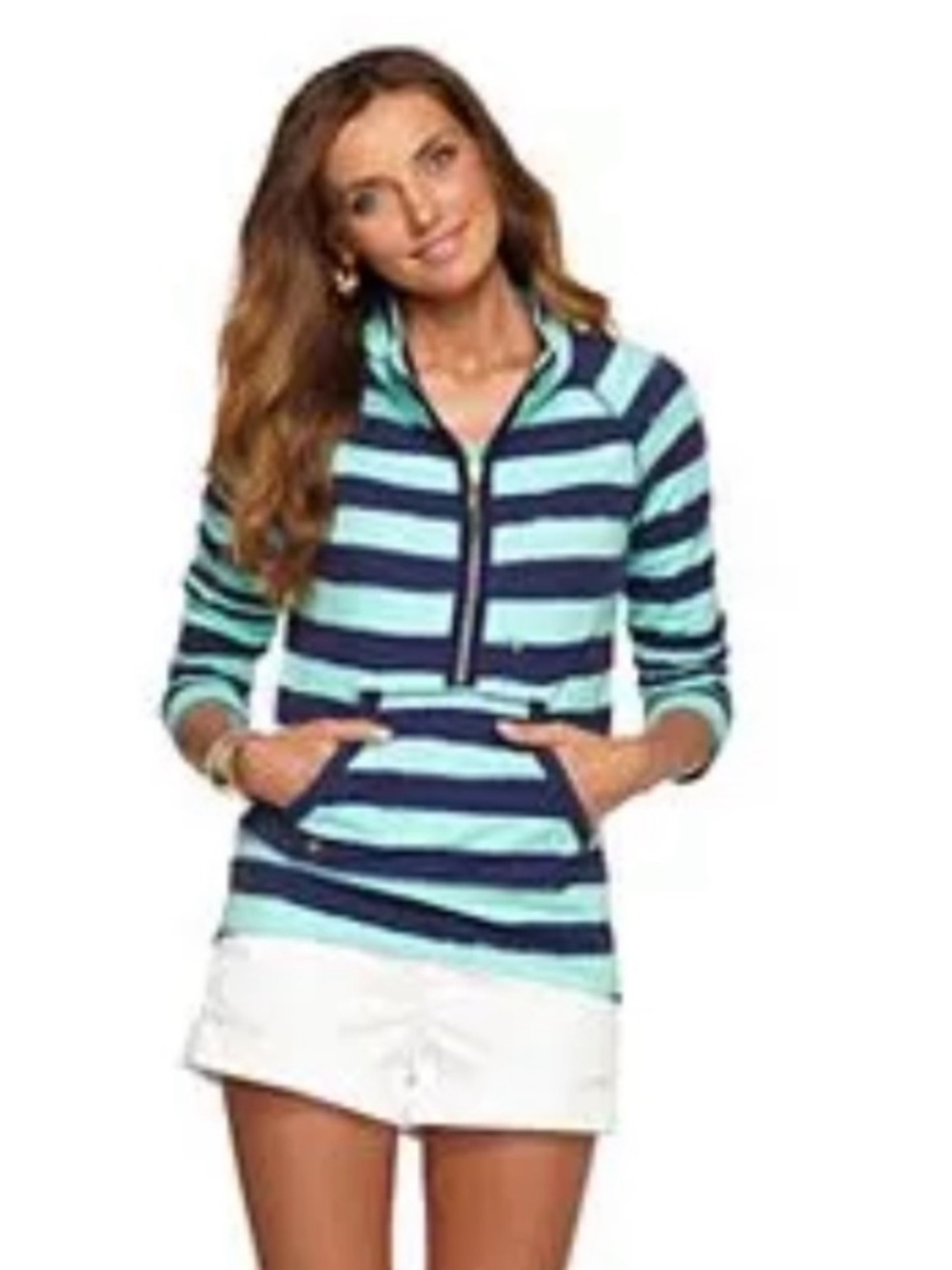 Lilly Pulitzer Skipper Popover 1/2 Zip Sweatshirt Crystal Water Take Off Stripe - Picture 2 of 10